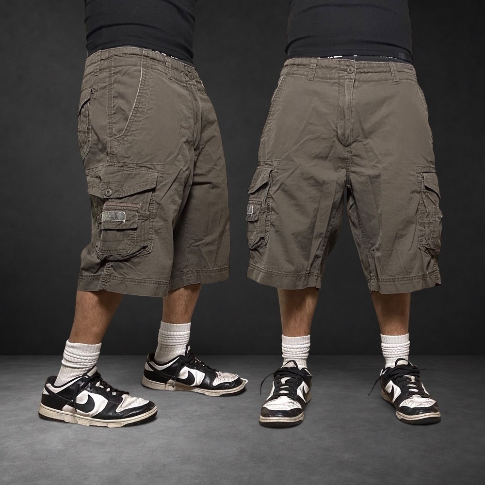 Unionbay Mens Cargo Shorts Olive Brown Baggy Skater Y2K Size 36